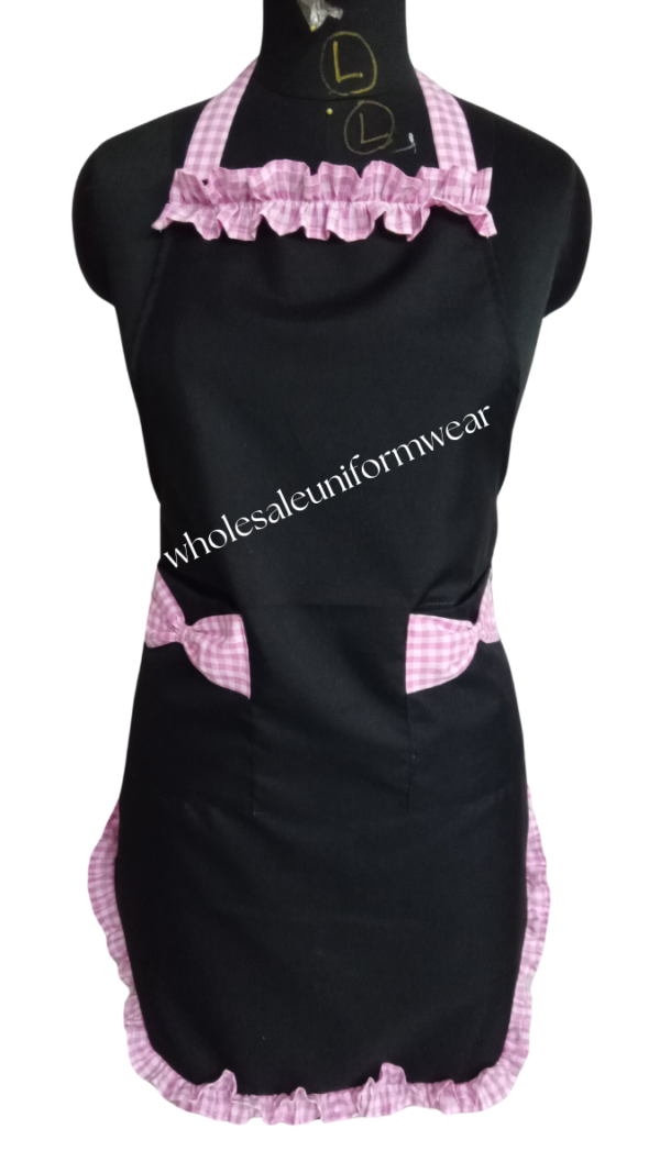 Elegant Ruffle Black and Pink Apron