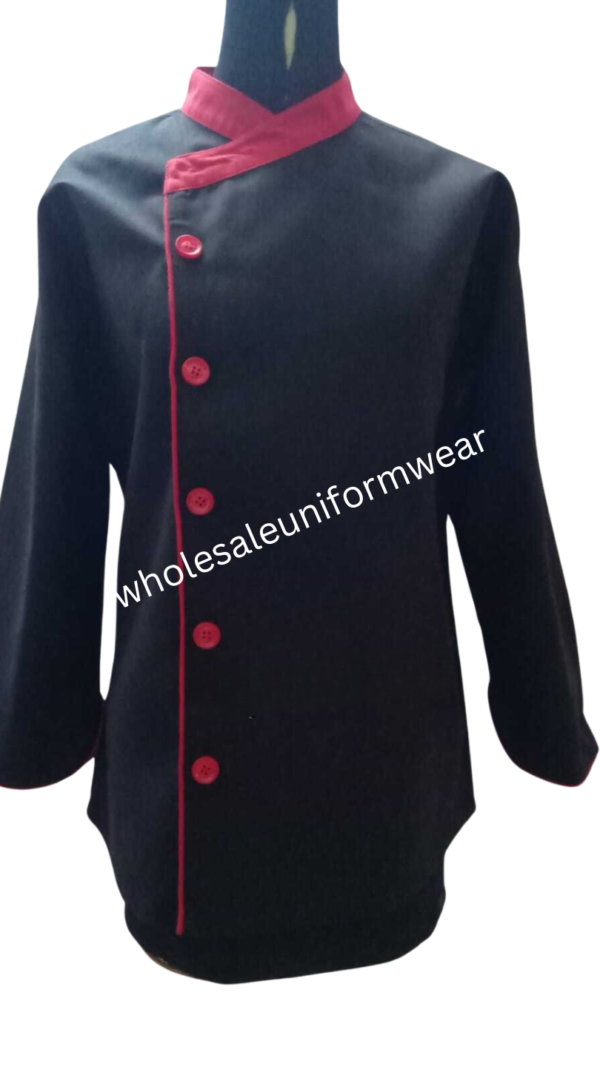 Black Chef- Coat with Maroon Contrast